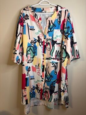 AIMAGE Women’s Abstract Multicolor Button-Front Tunic Size XXXL EUC #270
